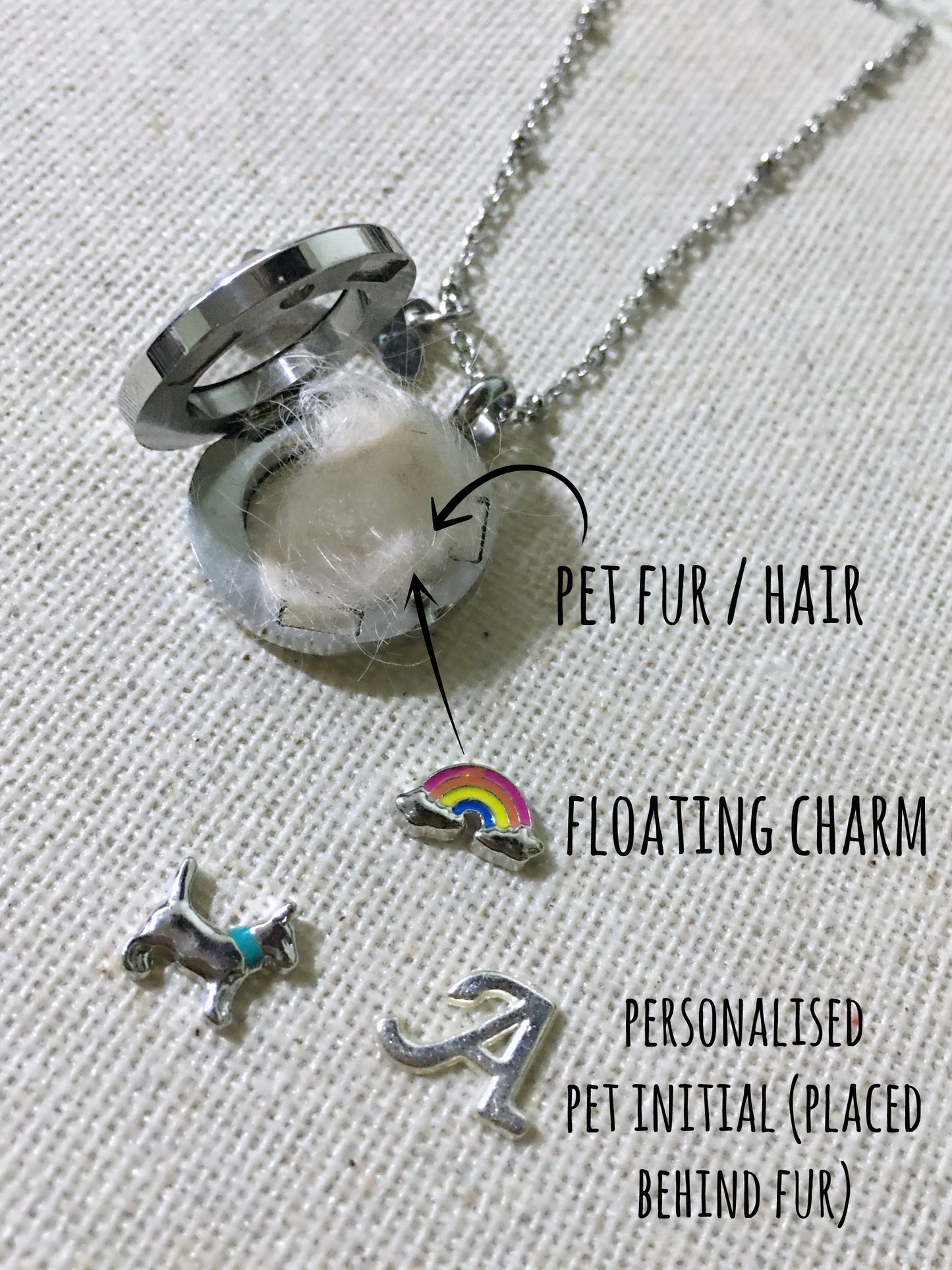 Pet Memorial Gift, Smaller Pet Fur Memory Locket Necklace, DIY Cat or Dog Fur Necklace, Rainbow Bridge Pet Loss Keepsake,Necklace, Pet Grief