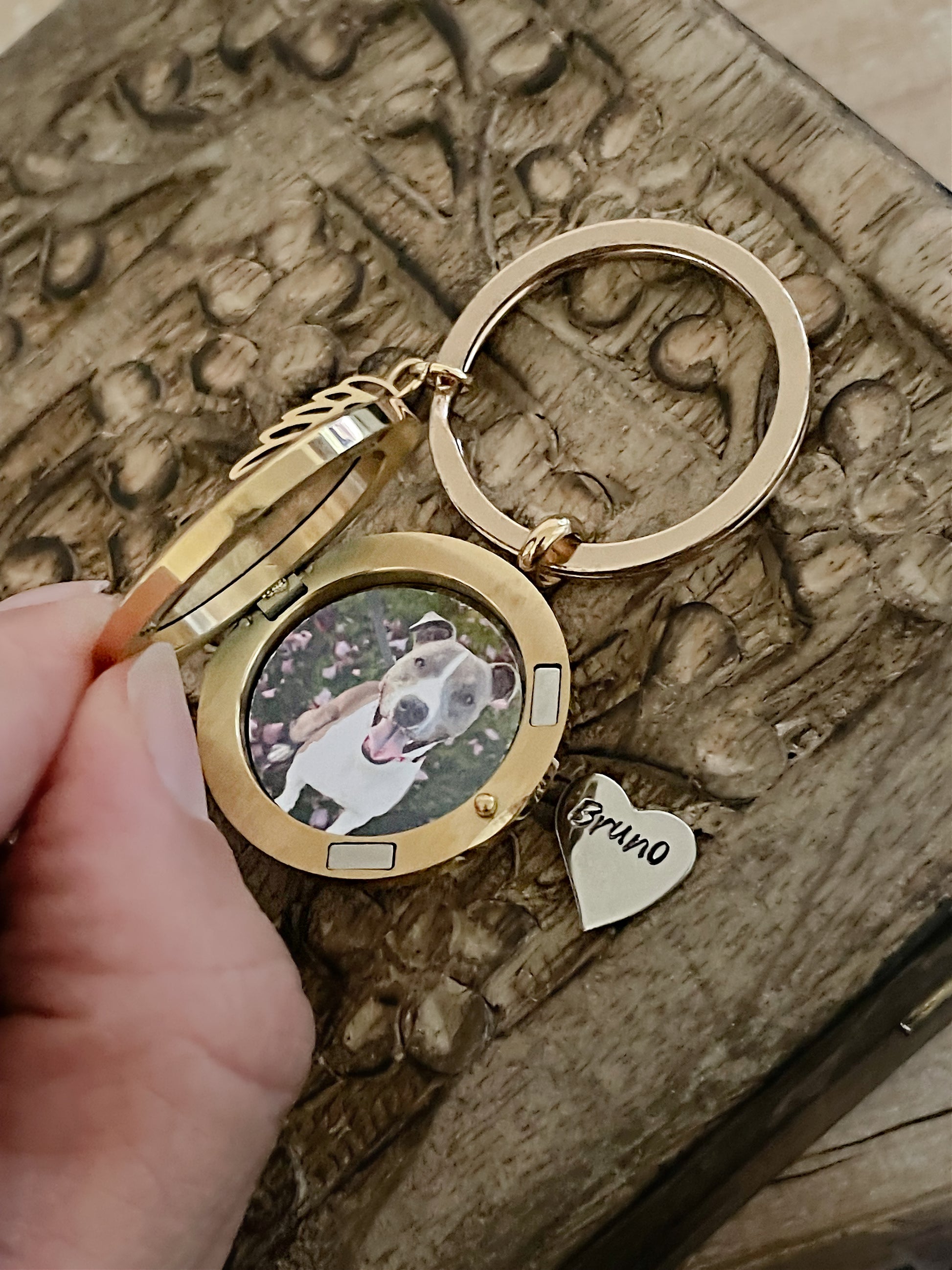 Gold Pet Keychain, Pet Loss, Pet Memorial Gift, Pet Hair locket