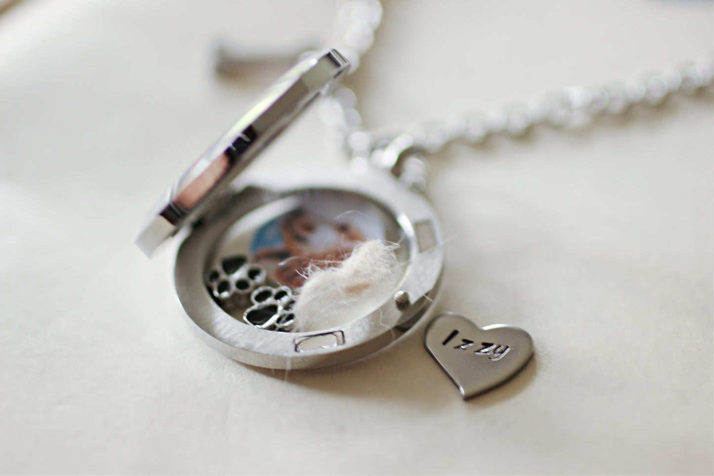 Dog Loss Keepsake for Fur or Ashes, Pet loss Gift, Lock of Hair Necklace, Pet memorial gift, Memorial Jewelry, Glass Cremation Locket Urn