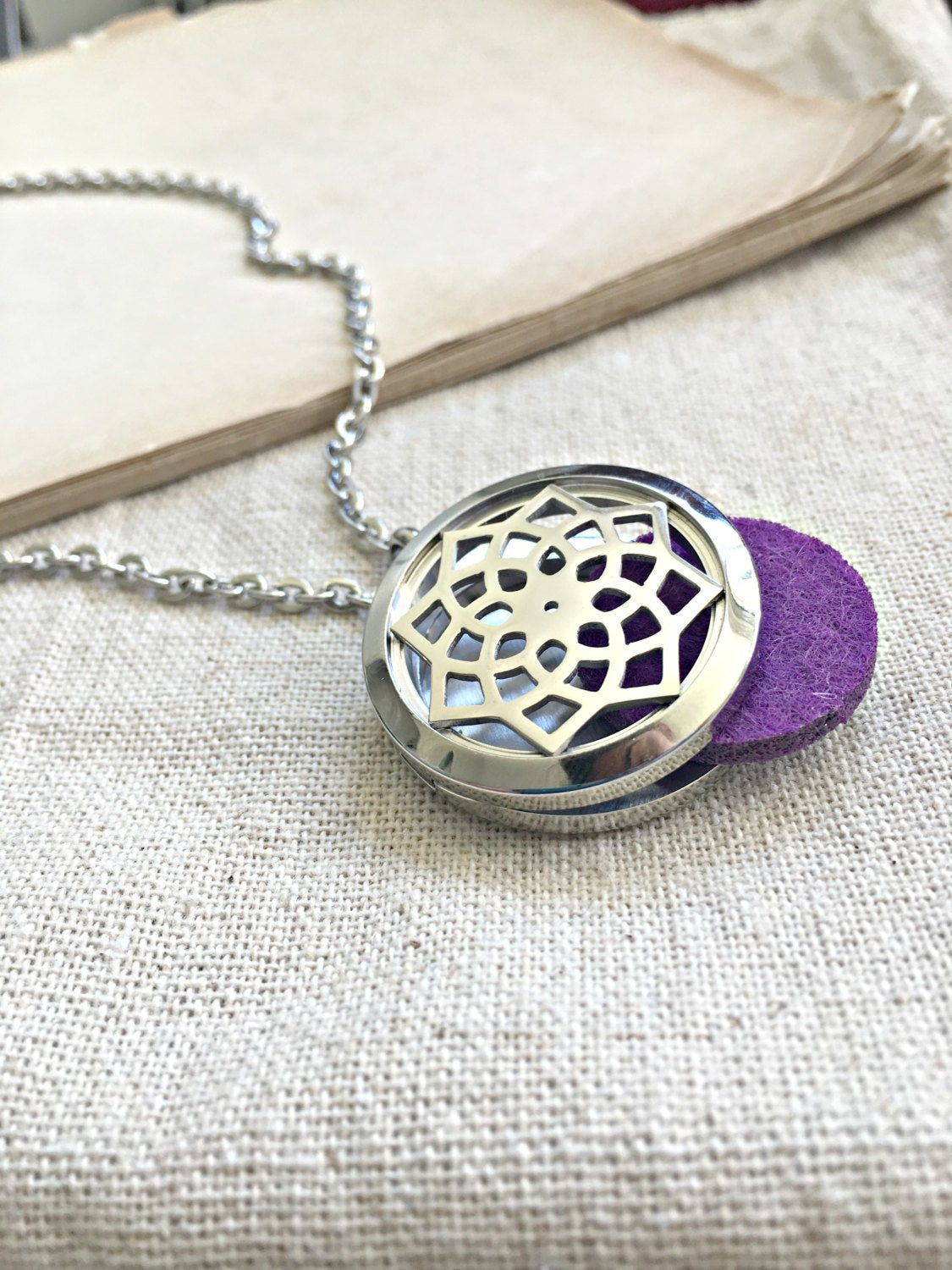 Mandala Locket Diffuser Essential Oil Necklace, Essential Oil Diffuser Necklace, Felt Pad Diffuser Locket Necklace, Meditation Gifts, Calming Lavender Diffuser Pendant