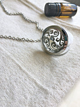 Load image into Gallery viewer, Silver Cloud and Wind Diffuser Necklace, Natural Essential Oil Calming Necklace, Filigree Diffuser Locket Necklace