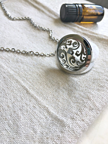 Silver Cloud and Wind Diffuser Necklace, Natural Essential Oil Calming Necklace, Filigree Diffuser Locket Necklace