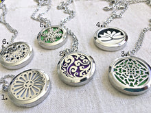 Load image into Gallery viewer, Essential Oil Diffuser Locket Necklace, Wear Your Scent and Choose Your Locket Design, Replaceable Pads Locket Diffuser Natural Calming Necklace