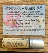Load image into Gallery viewer, Empower Roll on Balm, Self Care Gift, Essential Oils Roller Bottle, Confidence Roller Ball Pure Essential Oil Blend, Rose Quartz Gemstone Roller