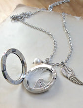 Load image into Gallery viewer, Hope Necklace, Hand-stamped Jewellery, Floating Locket, Hand Stamped Necklace, Memory Locket, Word Necklace, Keepsake, Angel Wing Necklace