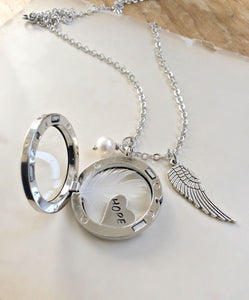 Hope Necklace, Hand-stamped Jewellery, Floating Locket, Hand Stamped Necklace, Memory Locket, Word Necklace, Keepsake, Angel Wing Necklace